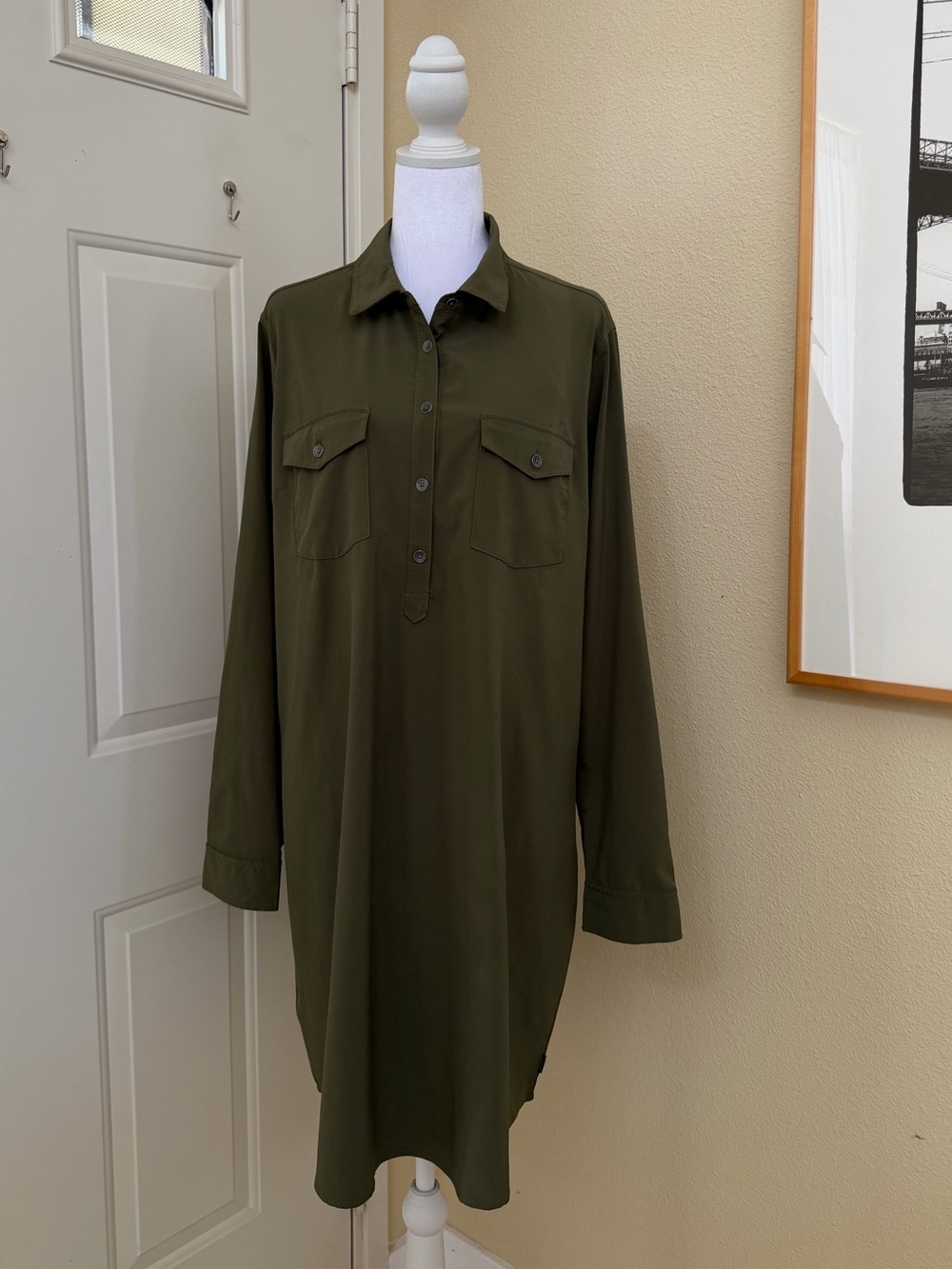 Eddie Bauer Olive Green Women's Button-Up Front Midi Dress Size XL